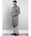 Gray And Green Jacquard Silk Wedding Indo Western Gray And Green Jacquard Silk Wedding Indo Western
