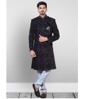 Blue Velvet Embroidered Mens Wedding Indo Western Blue Velvet Embroidered Mens Wedding Indo Western