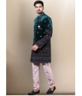 Bottle Green Velvet Embroidered Mens Wedding Indo Western Bottle Green Velvet Embroidered Mens Wedding Indo Western