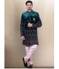 Bottle Green Velvet Embroidered Mens Wedding Indo Western Bottle Green Velvet Embroidered Mens Wedding Indo Western
