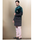 Bottle Green Velvet Embroidered Mens Wedding Indo Western Bottle Green Velvet Embroidered Mens Wedding Indo Western