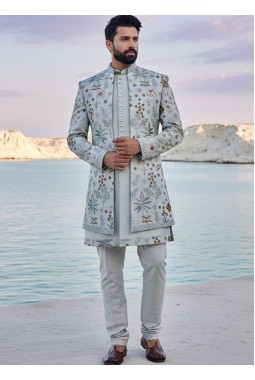 Pista Silk Sequins Embroidered Mens Short Indo Western