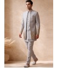Designer Grey Silk Embroidered 3 Piece Indo Western