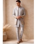 Designer Grey Silk Embroidered 3 Piece Indo Western