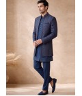 Premium Teal Silk Jacquard 3 Piece Indo Western
