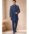 Designer Teal Silk Embroidered 3 Piece Indo Western