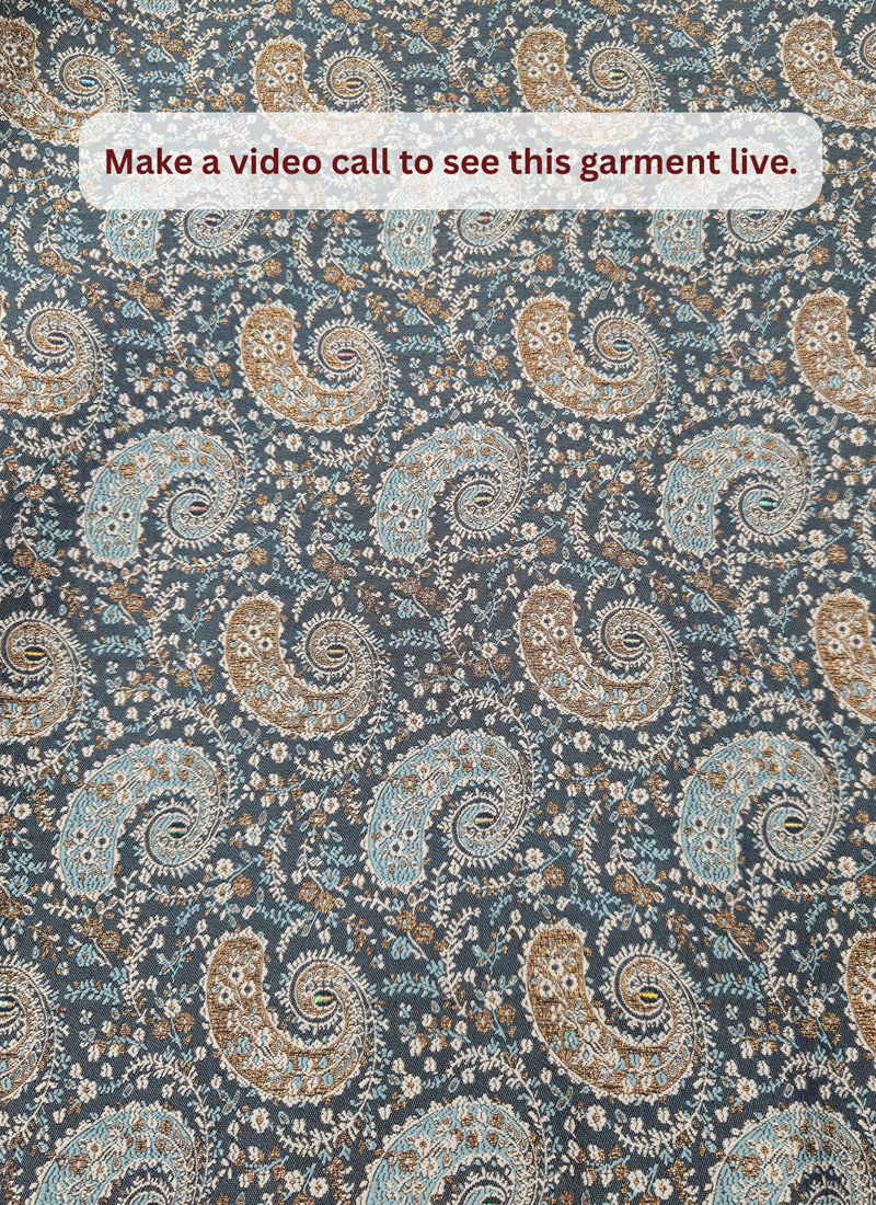 Greyish Blue Silk Jacquard Wedding Indo Western