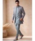 Pale Powder Blue Silk Jacquard Wedding Indo Western