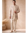 Cream Velvet Embroidered Wedding Indo Western