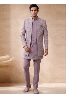 Pastel Orchid Silk Embroidered Wedding Indo Western