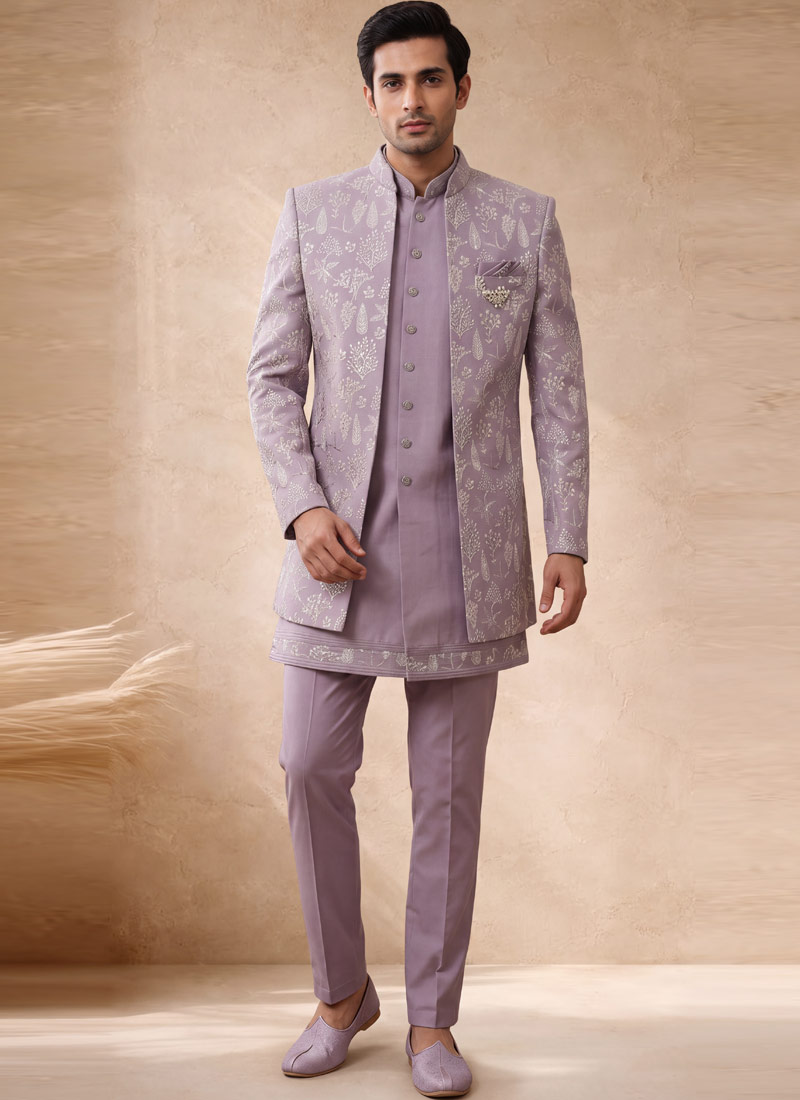 Pastel Orchid Silk Embroidered Wedding Indo Western