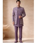 Orchid Silk Embroidered Mens Wedding Indo Western