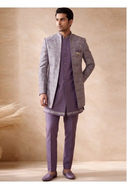 Lilac Silk Jacquard Wedding Indo Western
