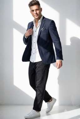Navy Blue Knited Mens Blazer