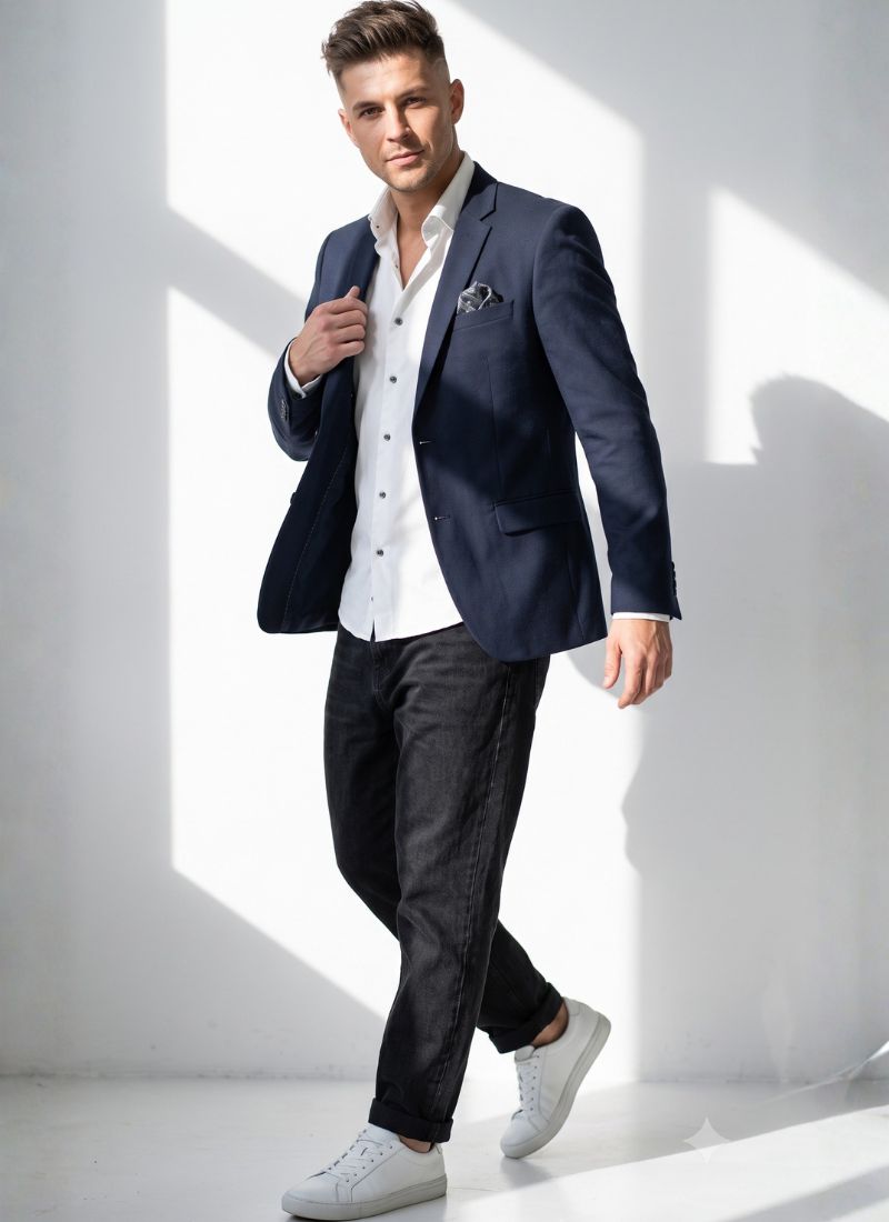 Navy Blue Knited Mens Blazer