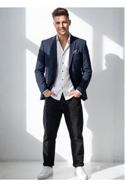 Navy Blue Knited Mens Blazer