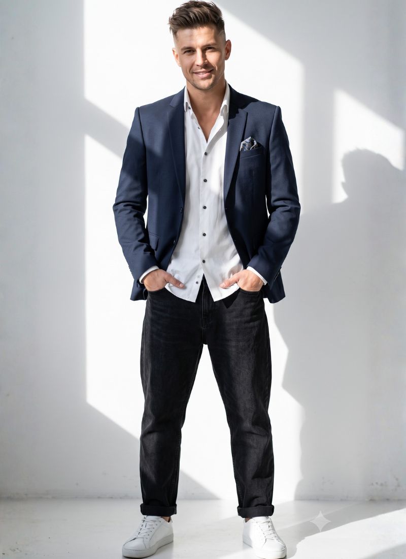 Navy Blue Knited Mens Blazer