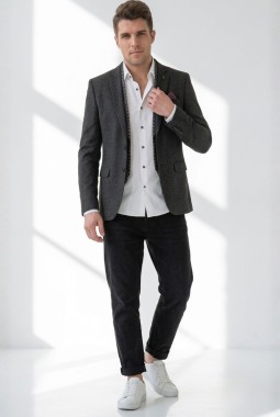 Grey Knited Mens Blazer