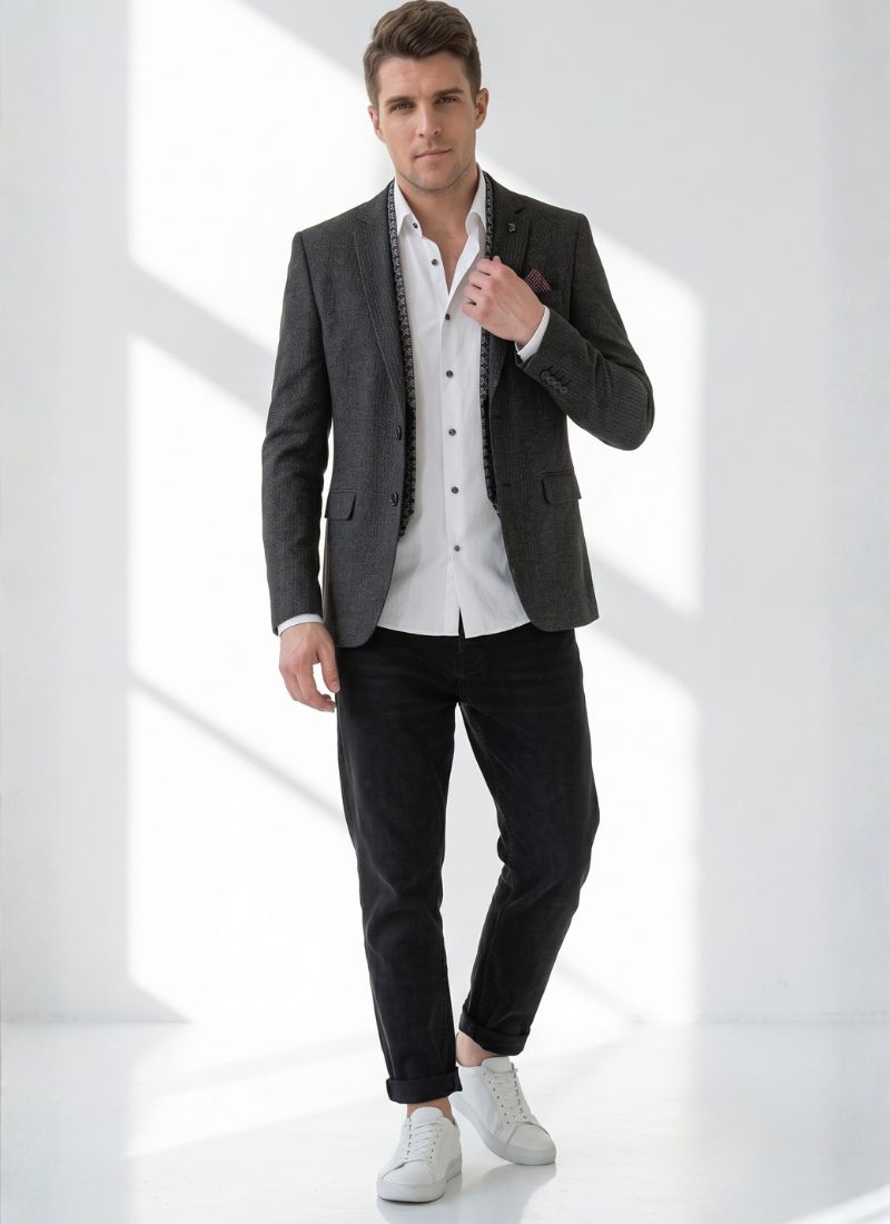 Grey Knited Mens Blazer