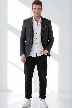 Grey Knited Mens Blazer