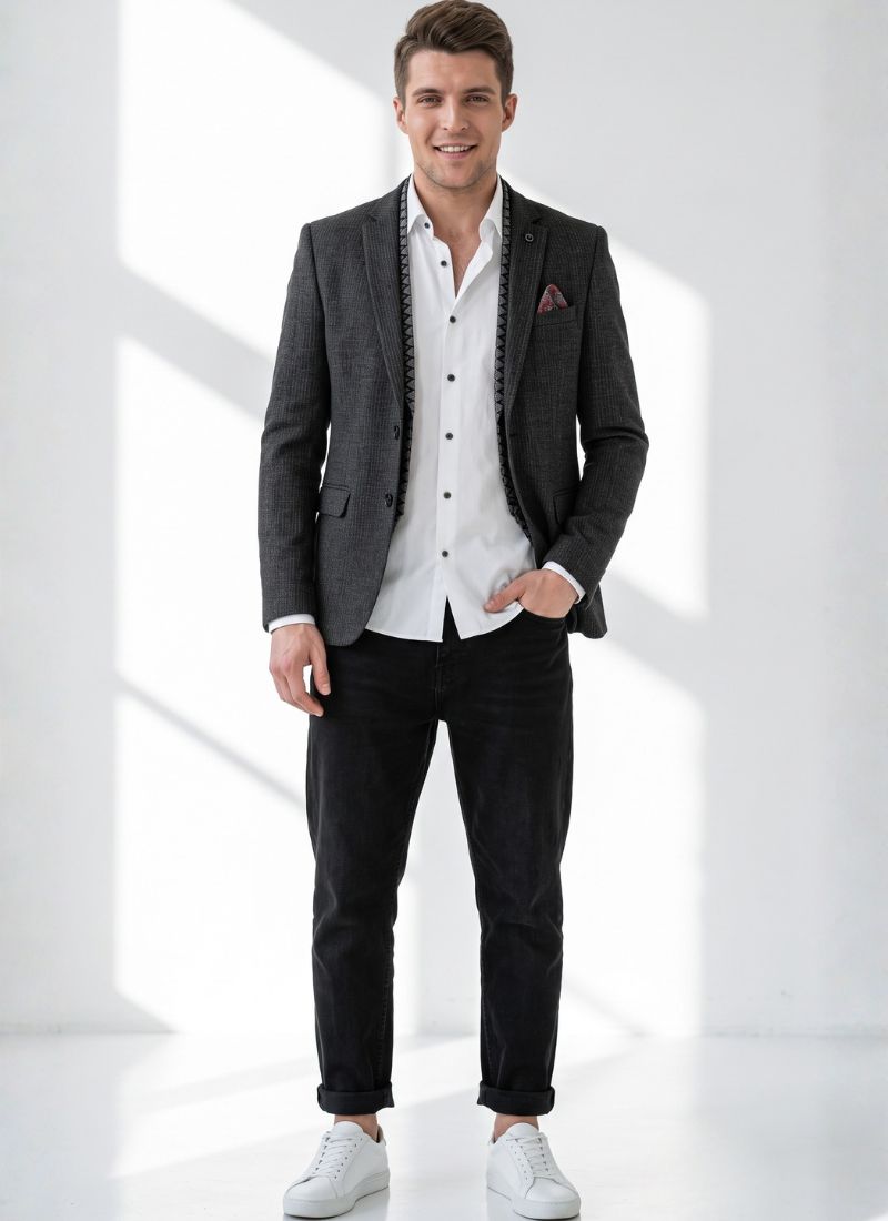 Grey Knited Mens Blazer