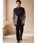 Black Japanese Embroidery Mens Wedding Indo Western