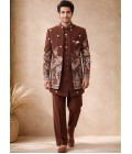 Rust Japanese Embroidery Mens Wedding Indo Western