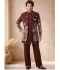Rust Japanese Embroidery Mens Wedding Indo Western
