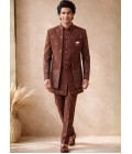 Rust Japanese Embroidery Mens Wedding Indo Western