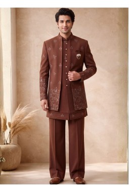 Rust Japanese Embroidery Mens Wedding Indo Western
