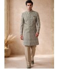 Pista Art Silk Embroidery Mens Wedding Indo Western