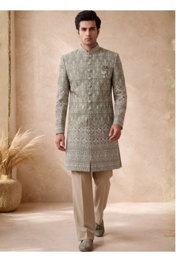 Pista Art Silk Embroidery Mens Wedding Indo Western