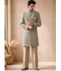 Pista Art Silk Embroidery Mens Wedding Indo Western