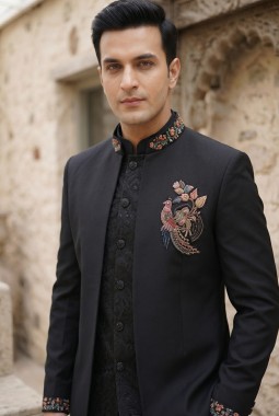 Nawab Black Jodhpuri with Trouser