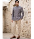 Light Purple Machine Embroidery Jodhpuri With Cream Beige Trouser