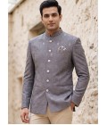 Light Purple Machine Embroidery Jodhpuri With Cream Beige Trouser