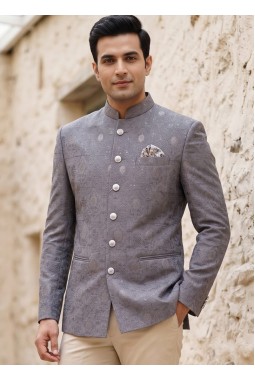 Light Purple Machine Embroidery Jodhpuri With Cream Beige Trouser