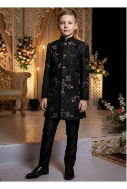 Black Armani Sequins Embroidered Boys Nawabi Indo Western