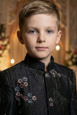 Black Armani Sequins Embroidered Boys Nawabi Indo Western