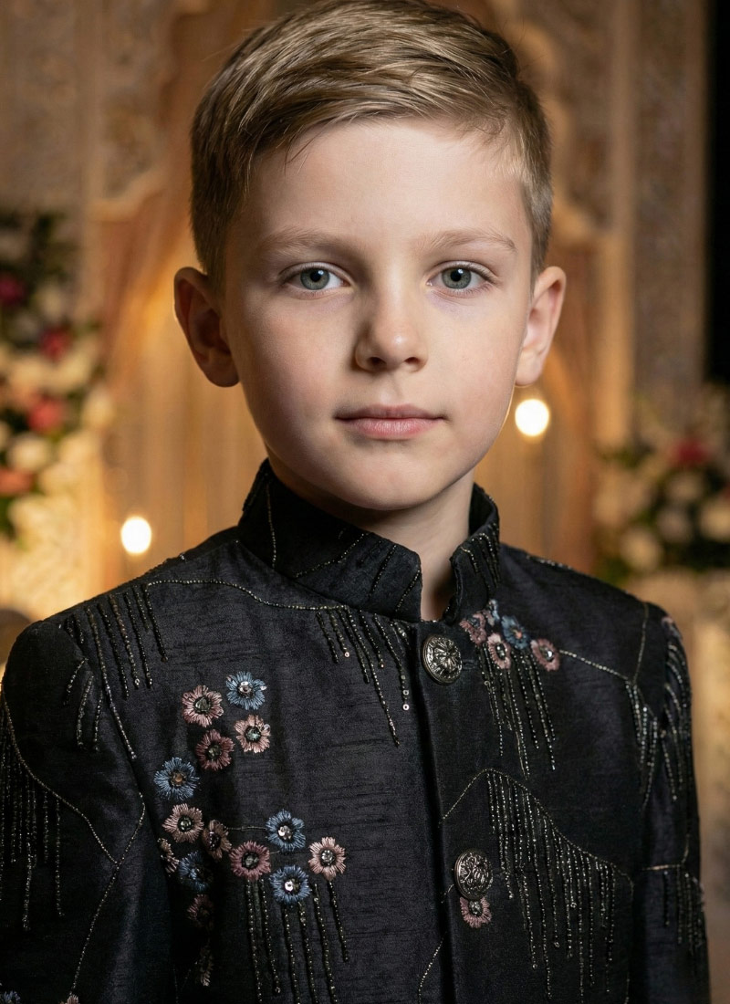 Black Armani Sequins Embroidered Boys Nawabi Indo Western