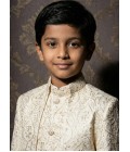 Cream Art Silk Zari Embroidered Boys Indo Western