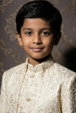 Cream Art Silk Zari Embroidered Boys Indo Western