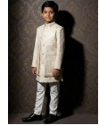Cream Art Silk Zari Embroidered Boys Indo Western