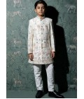Cream Art Silk Embroidered Boys Nawabi Indo Western