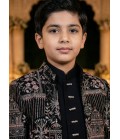 Black Velvet Embroidered Boys Indo Western 