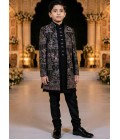 Black Velvet Embroidered Boys Indo Western 