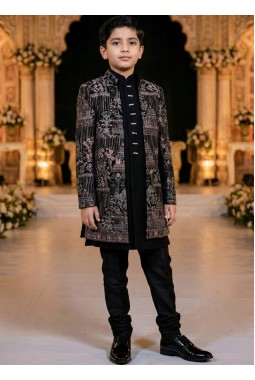 Black Velvet Embroidered Boys Indo Western 