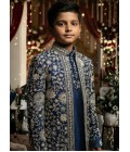 Navy Blue Art Silk Embroidered Boys Indo Western
