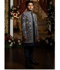 Navy Blue Art Silk Embroidered Boys Indo Western