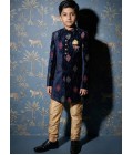 Navy Blue Velvet Embroidered Boys Nawabi Indo Western